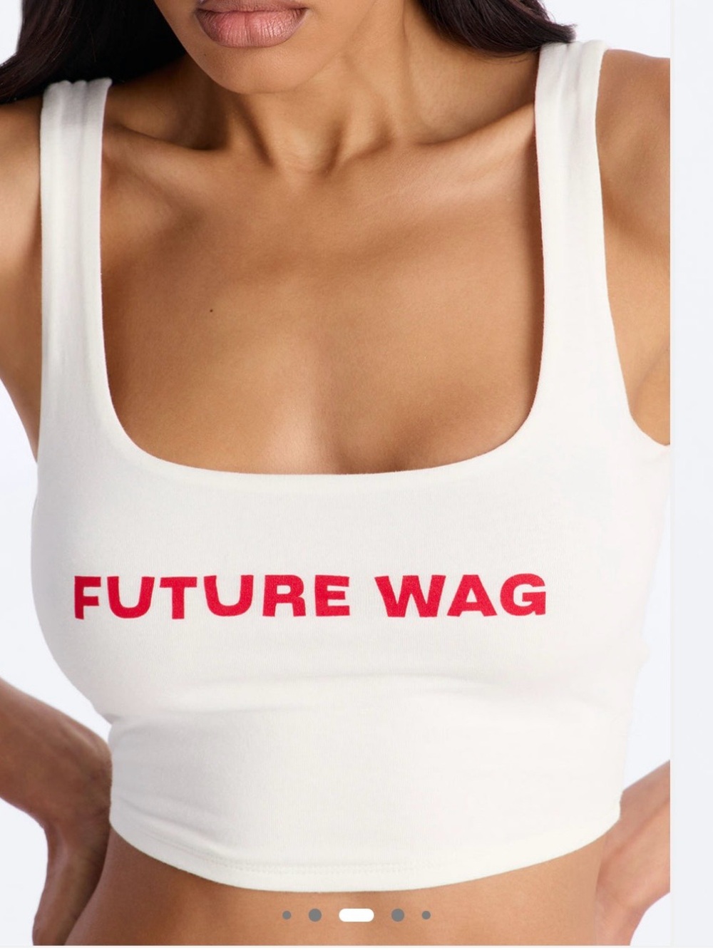 Fashion Nova White Crop Tank Top with Red FUTURE WAG Logo
